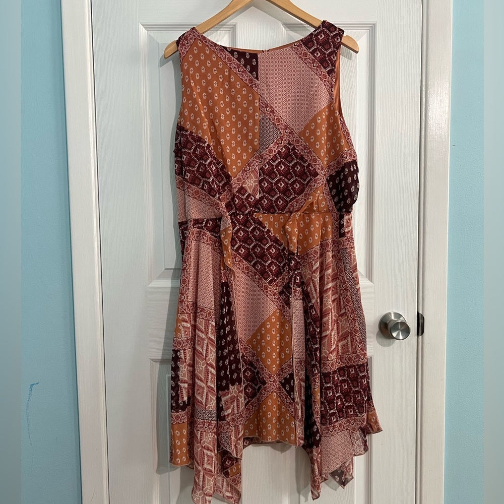 Stella & Julie Vintage Patchwork Lagenlook Boho Sleeveless Dress Brown Size 14W